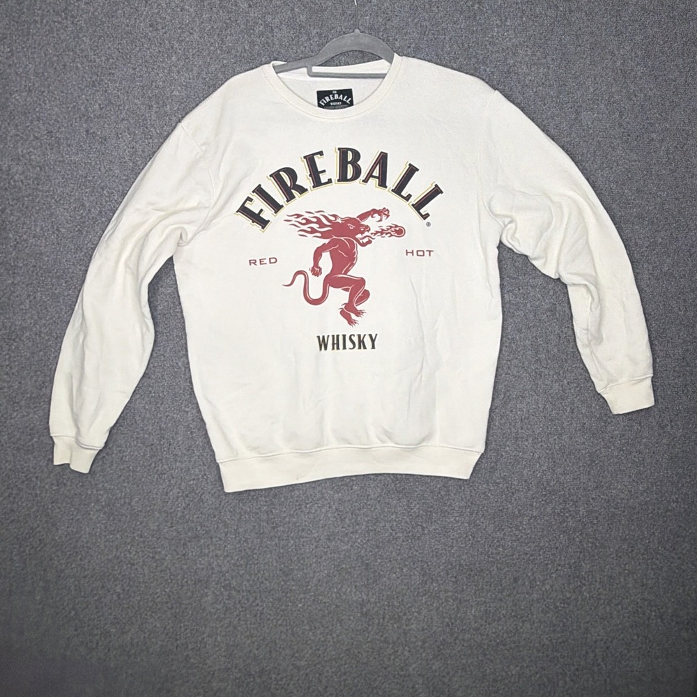 Ripple Junction Fireball Whisky Sweatshirt Mens XS White Red Dragon Graphic Logo